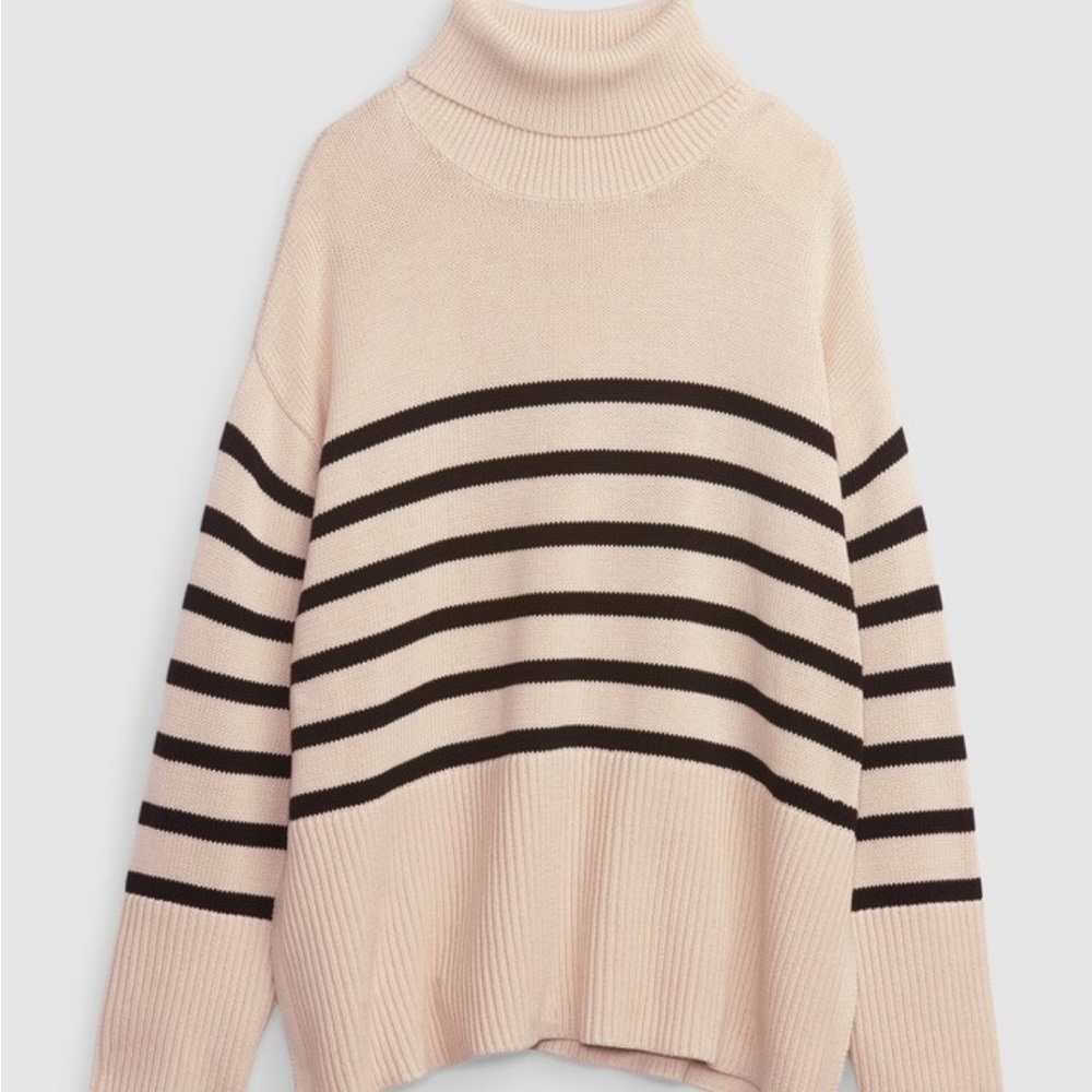 GAP Cozy Beige Turtleneck Sweater with Stripes